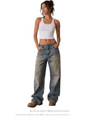 Indie Sleaze Workwear Jeans 38x32 Faded Blue Straight Leg Oversized Fit